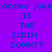 Pixelated blue text on purple background repeats 'drama joke drama joke IS THE SCIM DOWN??' in two identical vertical