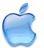Pixelated blue apple-shaped icon with a bite taken out of the right side and a stem on top, set against a light background.