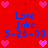 Red background with blue text reading "I Love Jake 5-26-08" repeated twice, surrounded by pink heart icons.
