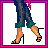 A 4x4 contact sheet of pixel art frames showing a cartoon woman in various poses and text overlays, with pink borders around each frame on a gray background.