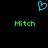 Blue pixelated heart symbol above two green 'Mitch' text instances on black background.