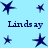 Blue star-shaped icons in various sizes and orientations on a light blue background with repeated text "Lindsay" below two of stars