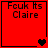 Red square icon with black text "Feuk Its Claire" and heart symbols changing across frames.