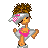 Pixel art buddy icon featuring a cartoon character with brown hair and pink accessories next to a gray tower with pink flowers and the word "Ghetto" in pink text.