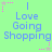 Green background with blue text reading "Love Going Shopping" and pink star decorations in a repeating pattern.