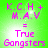 Green background with pink text reading K.C.H + M.A.V = True Gangsters in four identical