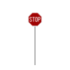 Five red octagonal stop signs with white borders and 'STOP' text on gray poles against a light gray background.