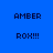 Blue background with green rectangular blocks and pixelated text reading AMBER and ROX!!! in black.