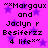 Pixelated text on a bright pink background with purple star shapes, displaying repeated phrases in black block letters.