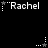 Pixelated text 'Rachel' with star and dot decorations on black background, showing animation frames where stars change from gray to white.