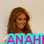 A pixelated image of a person with long brown hair wearing a white top and purple skirt, with overlaid text reading "ANAH" and "LOVE" in cyan and pink.