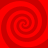 Four red spiral patterns arranged in a on a solid red background, each spiral rotating clockwise with alternating light and dark red bands