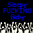 Blue pixelated text "Sleepy FUCKING Baby" repeated twice above a grayscale animated crowd of raised hands on black background.
