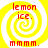 Yellow and white spiral pattern with red text 'lemon ice.' above four 'm' characters, displayed in a