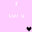 Pixelated icon with light pink background displaying repeated 'I Luv u' text and two heart symbols in black and gray.