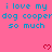 Pink background with repeated blue text "i love my dog cooper so much" and red heart symbols, partially cropped at bottom right.