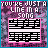 Animated contact sheet of 14 frames showing a pixelated music-themed icon with changing musical notation and text color variations over a pink-purple floral background.