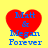 Four identical red heart-shaped icons with blue text "Matt & Megan Forever" on a yellow background, arranged in a