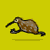 Pixelated brown bird with long beak and black feet in five sequential running poses on solid yellow background.