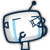 Pixelated cartoon robot head with blue tears, antenna, and star-shaped eye detail on a gray background.