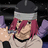 Pixelated character with pink hair and a black-and-white headband, wearing light-colored clothing against dark background.