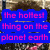 A pixelated image of a person with curly brown hair wearing a dark patterned top, overlaid with blue text boxes containing pink lettering.