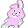 Four pixelated pink bunny frames in a 2x2 contact sheet showing different poses and expressions on a gray background.