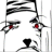 Black and white pixelated icon with red accents showing stylized figures and abstract shapes on a white background.