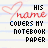 identical pixel art icons on lined notebook paper background, each showing red text 'HIS name COVERS MY NOTEBOOK PAPER' with a small heart above the word 'name'