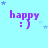Light blue background with purple 'happy :)' text and small stars; star positions shift across frames.