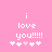 Pixelated pink background with white text 'i love you!!!!!' and four heart symbols, two of which are light pink.