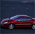A red sedan with a light blue roof is positioned in profile against a dark blue background, rendered in pixelated style.