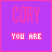 A 5x5 contact sheet of animated frames showing a purple background with pink and white text reading 'CORY' or 'MY ONLY ONE', some frames featuring small heart symbols, all in pixelated retro style.