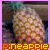nine identical pineapple images with orange text reading 'P:neapple' below each, set against a light purple background