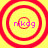 Four red concentric circles on a yellow background with pink text 'nikog' inside each circle.