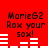 Red background with black text 'MarieG2 Rox your sox!' and white horizontal bars in four quadrants, each showing different bar lengths.