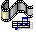 Pixelated film strip with yellow sprocket holes and blue musical notes on a gray background, showing sequential animation frames.