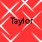 Red background with white geometric lines forming diamond shapes, four instances of the text 'Taylor' in black pixelated font.