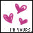 Animated contact sheet of 17 frames showing pink hearts and text 'I'M YOURS.' with varying heart positions, text clarity, and color saturation on a white background.