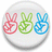 Three pixelated peace sign hand gestures in red, green, and blue on a white circular background with subtle gray shading.