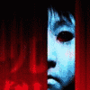 six distinct horror-themed images featuring pale faces, red text, and dark backgrounds with visible text elements