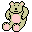 Two pixelated green teddy bears with pink accents on ears, belly, and feet; one bear has a neutral expression while the other smiles.