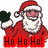 Pixelated Santa Claus figure in red suit with white trim, holding green object, smiling, with 'Ho Ho Ho!' text in red blocks below.