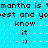 Pixelated text and emoticons on a blue dotted background with repeated phrases.