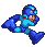 Pixel art character in blue armor running through nine sequential poses on gray background.