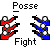 Animated sequence of pixelated figures in red and blue performing various poses with text labels beneath each frame.