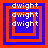 Four identical square arranged in a , each containing nested red and blue squares with the word "dwight" repeated three times in white pixelated text