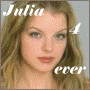 25 avatar images showing a woman with long hair under color filters and pixelation effects, with text overlays reading 'Julia' and 'ever' on each frame