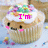 A pixelated cupcake with white frosting, colorful sprinkles, and a smiling face appears in four ; text changes from "I'm" to "ALEXLIIOUS" to "so delicious"