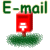A 4-frame animated contact sheet showing a red mailbox icon with green grass base and "E-mail" text above, displaying sequential animation changes across frames.